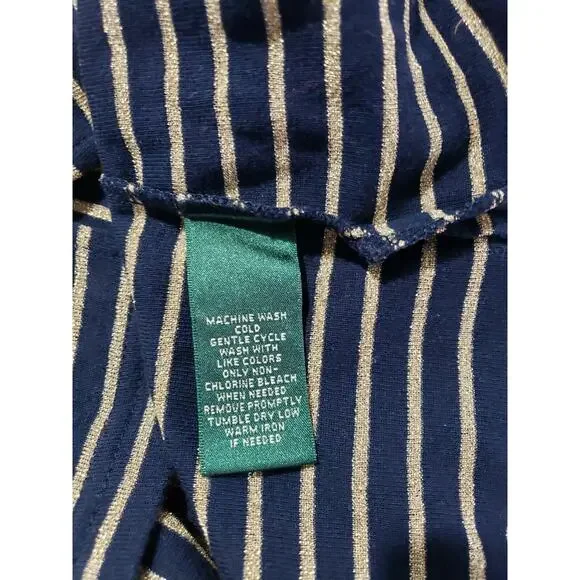 Ralph Lauren Short Sleeve Tee Women's Petite Small Black Gold Striped Knit Top - Picture 7 of 9